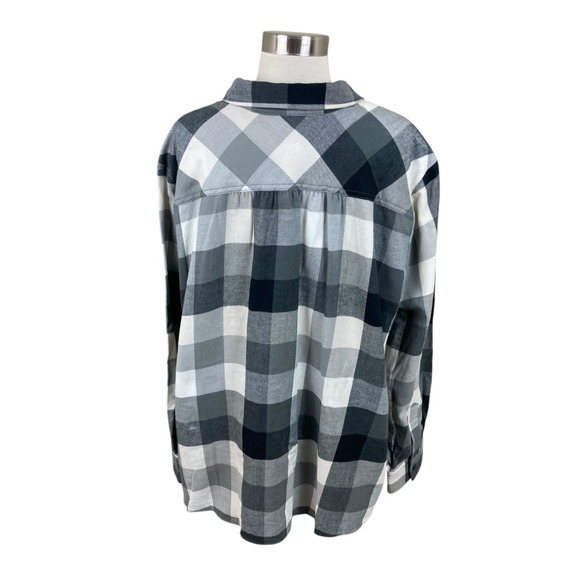 Lands End 2X Gray Black Buffalo Check Cozy Flannel Button Shirt 20W-22W Outdoors - Picture 3 of 4